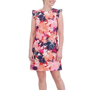 Jessica Howard Floral Printed Flutter Sleeve Dress Women's‎ Size 16 Linen Blend